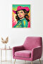 Natural Wood Framed Pop Art Portrait Painting - Retro Pink-Turquoise |   Huhu1778 - Single Table Natural Wood Frame