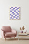 Natural Wood Framed Retro Checkered Painting - Lavender Cream Tones |   Huhu2805 - Single Table Natural Wood Frame