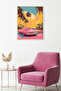 Natural Wood Framed Tropical Patterned Painting - Retro Pink Tones |   Huhu1813