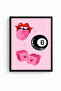 Natural Wood Framed Retro Painting - Hearted Dice and Numbers Pattern |   Huhu2812 - 2