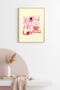 Natural Wood Framed Retro Pink Love Painting - Abstract Affection Wall Art |   Huhu2460 - Single Table Natural Wood Frame