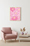 Natural Wooden Framed Retro Pink Floral Painting - Boho Floral Pattern |   Huhu2757 - Single Table Natural Wood Frame