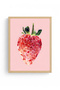 Natural Wood Framed Retro Strawberry Painting - Geometric Pattern |   Huhu2539 - 2
