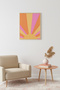 Natural Wood Framed Retro Abstract Painting - Sunbeam Pastel Tones |   Huhu2516 - Single Table Natural Wood Frame