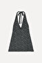 Women's Black Patterned Halter Neck Sleeveless Mini Dress