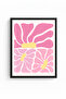 Black Wood Framed Retro Abstract Painting - Pink and Yellow Floral Pattern Wall Decor |   Huhu2764 - Single Table Black Frame - 2