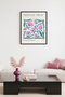 Black Wooden Framed Retro Floral Patterned Painting - Pink Tones |   Huhu2592 - Single Table Black Frame