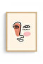 Natural Wood Framed Abstract Face Portrait Painting - Minimalist Line Art |   Huhu2671 - Single Table Natural Wood Frame - 2