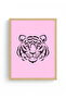 Natural Wood Framed Retro Painting - Tiger Portrait Patterned |   Huhu2315 - Single Table Natural Wood Frame - 2
