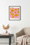 Black Wood Framed Retro Floral Pattern Art Print - Vibrant Yellow Tones |   Huhu2351 - Single Table Black Frame