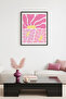 Black Wood Framed Retro Abstract Painting - Pink and Yellow Floral Pattern Wall Decor |   Huhu2764 - Single Table Black Frame