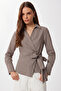 Shirt Collar Striped Wrap Woven Blouse Lyy0140 Brown Ecru - 2