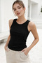 Women's Black 100% Cotton Camisole Zero Sleeve Crew Neck Undershirt