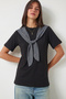 Contrast Scarf Detailed Knitted T-Shirt Lcr0120 Black - 2
