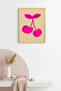Natural Wood Framed Retro Cherry Painting - Vibrant Pink Tones |   Huhu2223 - Single Table Natural Wood Frame