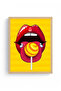 Natural Wooden Framed Pop Art Lip Pattern Painting - Red Yellow |   Huhu1914 - Single Table Natural Wood Frame - 2