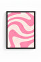 Natural Wood Framed Retro Abstract Wave Pattern Painting - Pastel Pink |   Huhu2639 - 2