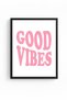 Black Wooden Framed Retro Painting - Pink with Good Vibes Written |   Huhu2741 - Single Table Black Frame - 2