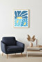 Natural Wood Framed Abstract Blue Painting - Organic Retro Patterns |   Huhu2721