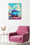 Natural Wood Framed Pop Art Patterned Painting - Retro Blue Tones |   Huhu1855