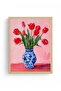 Natural Wooden Framed Tulip Patterned Painting - Red Spring Theme |   Huhu1762 - 2
