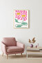 Natural Wood Framed Retro Floral Art Print - Pink Tones & Botanical Pattern |   Huhu2793 - Single Table Natural Wood Frame