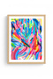 Natural Wood Framed Retro Abstract Patterned Painting - Vibrant Colors |   Huhu2517 - 2