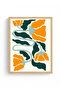 Natural Wood Framed Retro Painting - Large Orange Green Floral |   Huhu2066 - Single Table Natural Wood Frame - 2