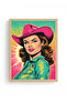 Natural Wood Framed Pop Art Portrait Painting - Retro Pink-Turquoise |   Huhu1778 - Single Table Natural Wood Frame - 2