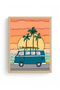 Natural Wood Framed Tropical Patterned Painting - Retro Vw Bus |   Huhu1900 - 2