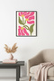 Black Wooden Framed Retro Floral Pattern Painting - Pink Tones |   Huhu2257 - Single Table Black Frame