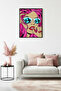 Natural Wood Framed Pop Art Patterned Painting - Pink and Blue |   Huhu1848
