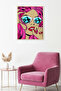 Natural Wood Framed Pop Art Patterned Painting - Pink and Blue |   Huhu1848