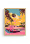 Natural Wood Framed Tropical Patterned Painting - Retro Pink Tones |   Huhu1813 - 2