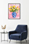 Black Wooden Framed Yellow Tulip Patterned Painting - Blue and White Classic |   Huhu1802 - Single Table Black Frame