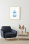 Natural Wood Framed Minimalist Abstract Painting - Pastel Blues |   Huhu2582 - Single Table Natural Wood Frame