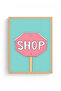 Natural Wood Framed Typographic Patterned Painting - Pink Shop |   Huhu1991 - Single Table Natural Wood Frame - 2