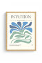 Natural Wood Framed Retro Painting - Abstract Floral Pattern in Blue Green Tones |   Huhu2577 - Single Table Natural Wood Frame - 2