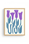 Natural Wood Framed Retro Floral Art Print - Purple Tones |   Huhu2558 - Single Table Natural Wood Frame - 2