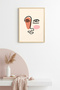 Natural Wood Framed Abstract Face Portrait Painting - Minimalist Line Art |   Huhu2671 - Single Table Natural Wood Frame