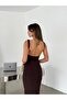 Backless Dress with Shoulder Buckle Detail - Brown - 3