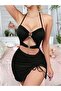 Black Stone Detailed Cut-Out Gathered Dress