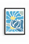 Black Wood Framed Retro Abstract Botanical Painting - Blue Tones |   Huhu2717 - Single Table Black Frame - 2