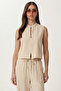 Linen Top and Bottom Set with Gold Accessories Laz0001 Cream - 4