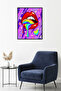 Natural Wood Framed Lip Rainbow Pattern Painting - Vibrant Tones |   Huhu1774