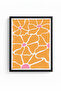 Natural Wood Framed Retro Floral Pattern Painting - Orange Pink |   Huhu2548 - 2