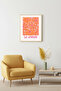 Natural Wood Framed Retro Floral Pattern Painting - Orange Floral |   Huhu2079 - Single Table Natural Wood Frame