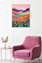 Natural Wood Framed Flower Patterned Painting - Vibrant Landscape |   Huhu1927 - Single Panel Natural Wood Frame