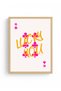 Natural Wood Framed Retro Pop Art Painting - Pink and Orange Lucky You |   Huhu2237 - Single Table Natural Wood Frame - 2