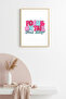 Natural Wood Framed Pop Art Painting - Focus on the Good Things Retro Pattern |   Huhu2716 - Single Table Natural Wood Frame